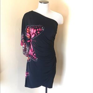 BISOU BISOU One shoulder Dress Sx 6 Butterfly